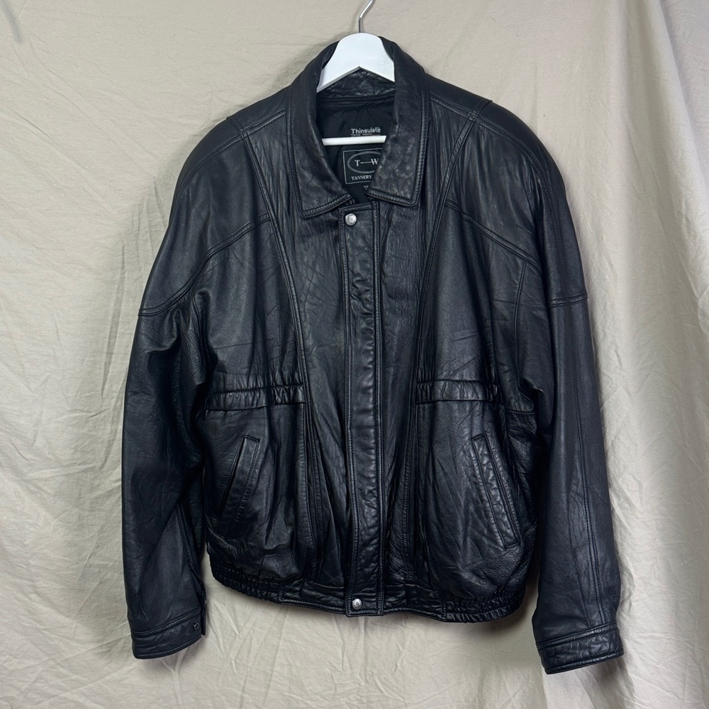 Vintage Tannery West leather 1980s bomber motorcycle jacket men’s XL black